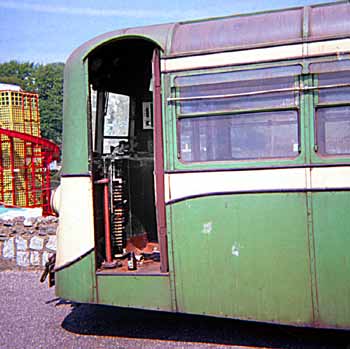 Former Southend Pier railway carriage driver's cab showing electrical control gear.