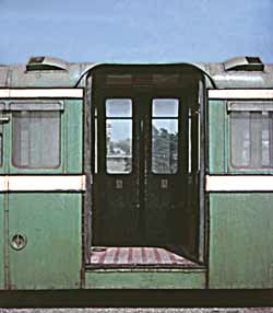 Side elevation of a former Southend Pier railway carriage doorway.