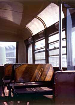 Inside a former Southend Pier railway trailer carriage.