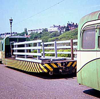 Former Southend Pier railway works carriage seen on the promenade.