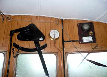 GWR Railmotor trailing end regulator handle, brake pressure vacuum gauge, whistle cord.