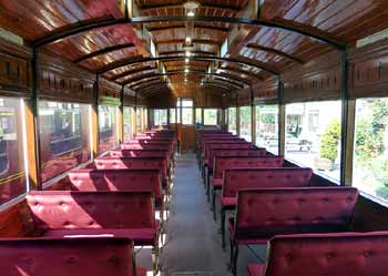 Inside NER Electric Autocar looking towards the trailing end.