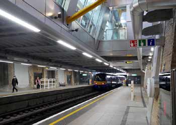 Overground train at Whitechapel station.