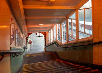 Stairway view at Chigwell station.