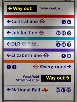 wayfinding sign Stratford station London.