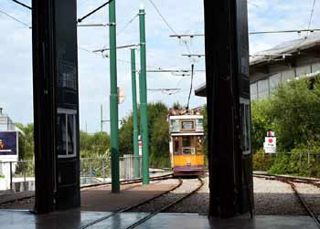 Looking through the open doors at Seaton station.