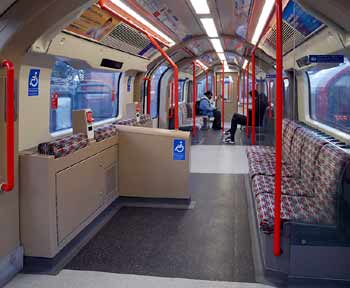 Wheelchair spaces in refurbished Central line train.