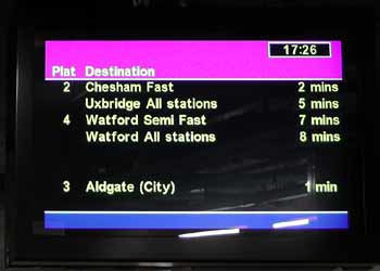 Metropolitan line next train display at Baker Street station .