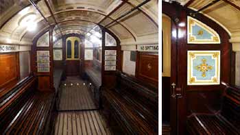 Inside Original Glasgow Subway Train Riverside museum.