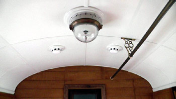 Inside GWR Railmotor see ceiling, light, ventilators.